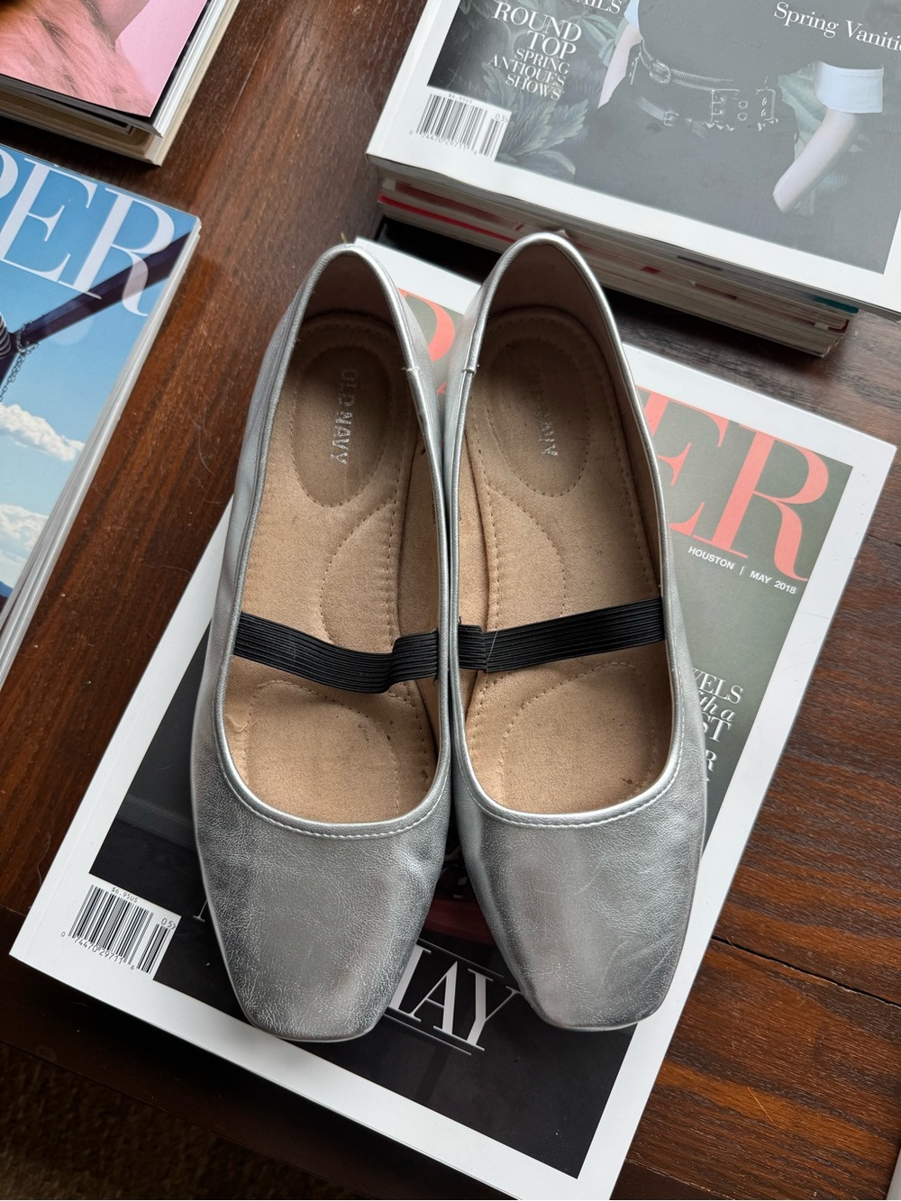 Old Navy Silver Square-Toe Ballet Flats with Elastic Strap